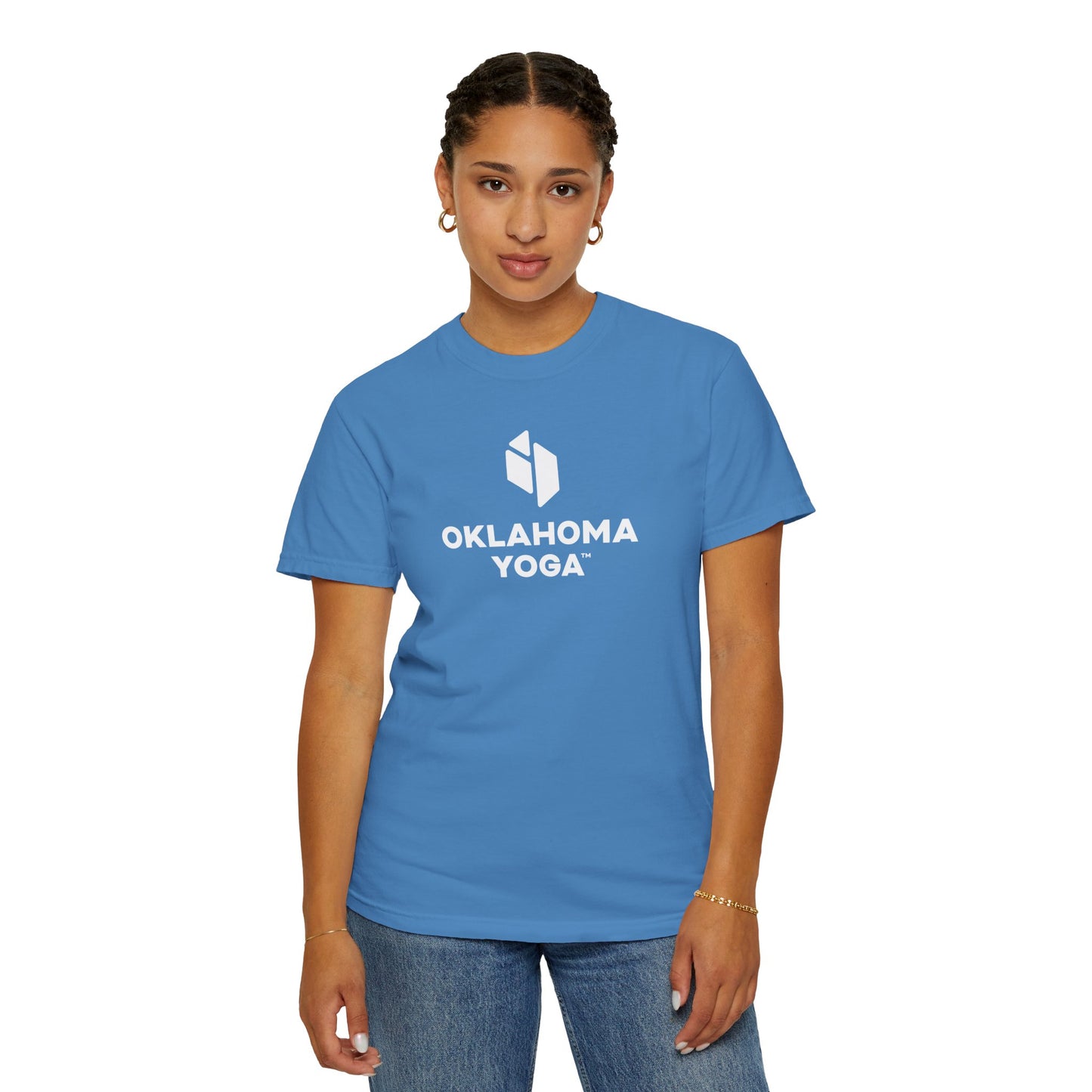 Oklahoma Yoga - Comfort Colors Unisex Tee with Backside Logo