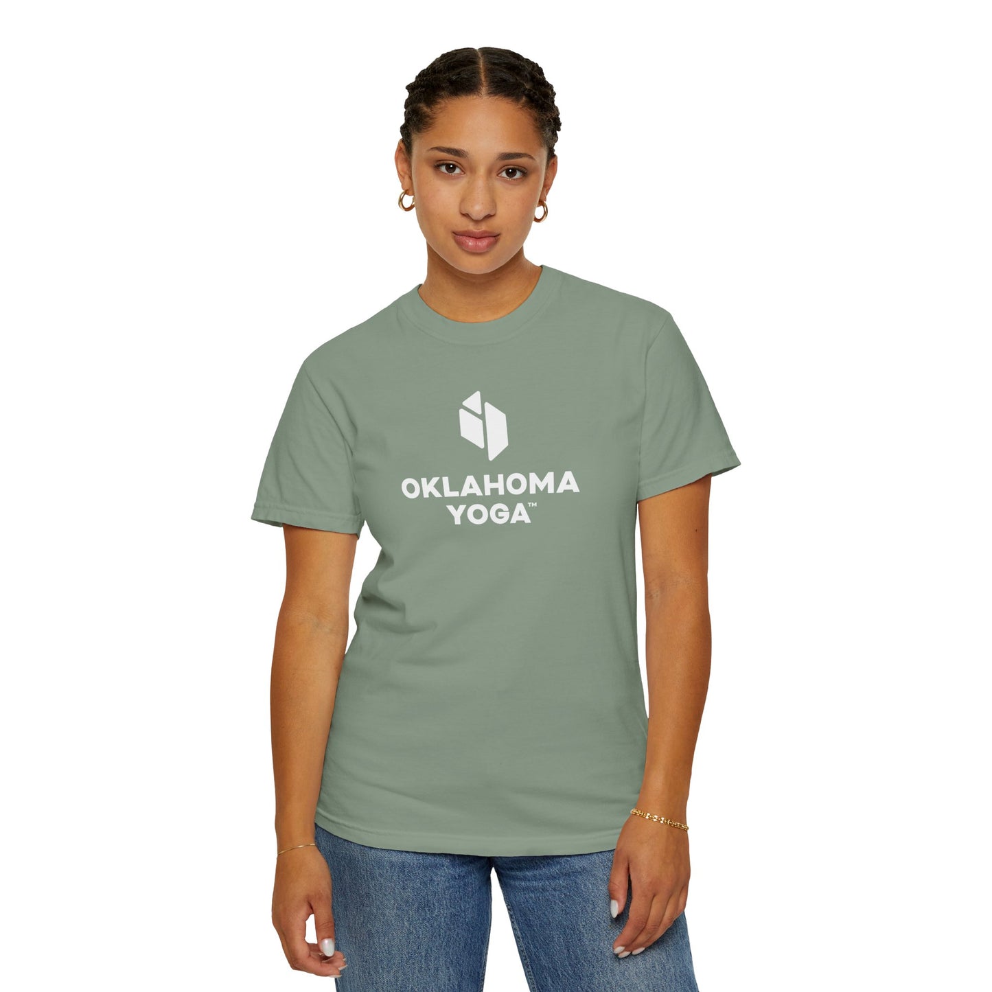 Oklahoma Yoga - Comfort Colors Unisex Tee with Backside Logo