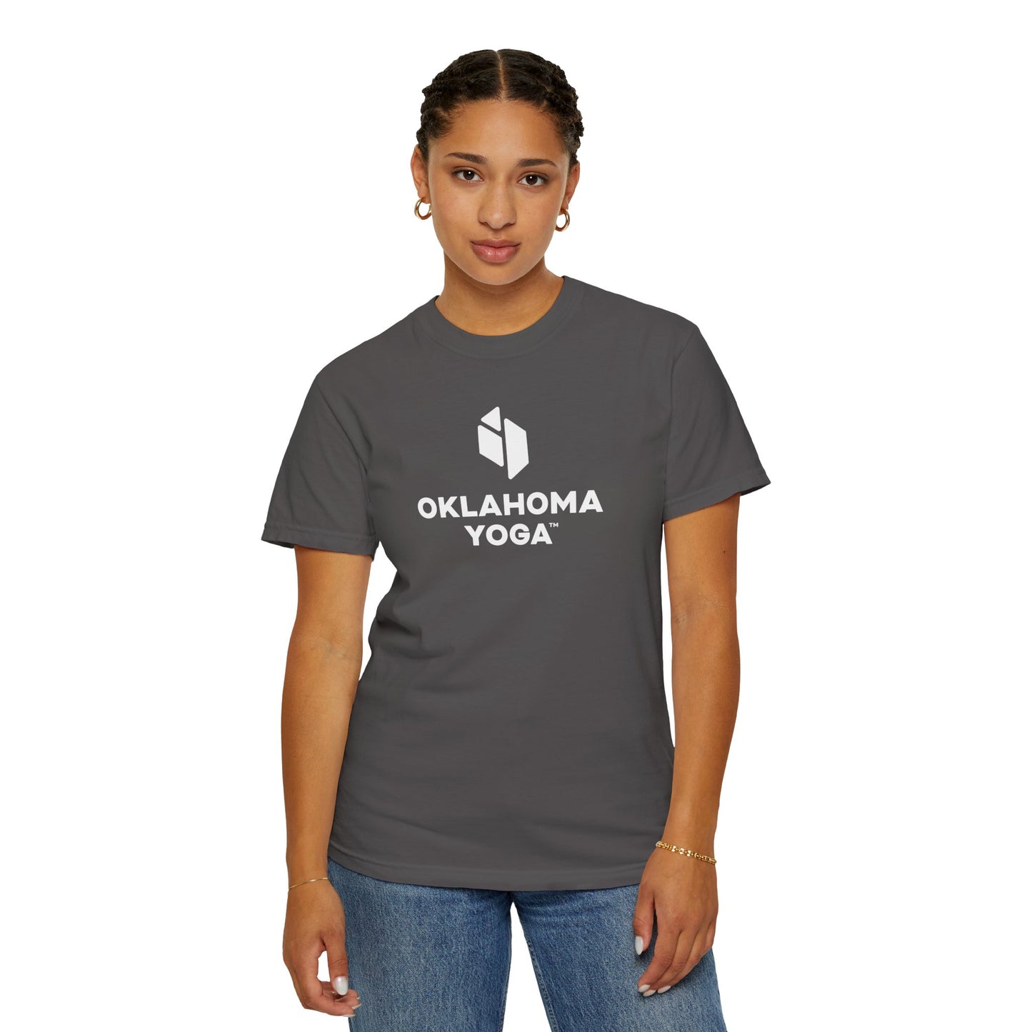 Oklahoma Yoga - Comfort Colors Unisex Tee with Backside Logo