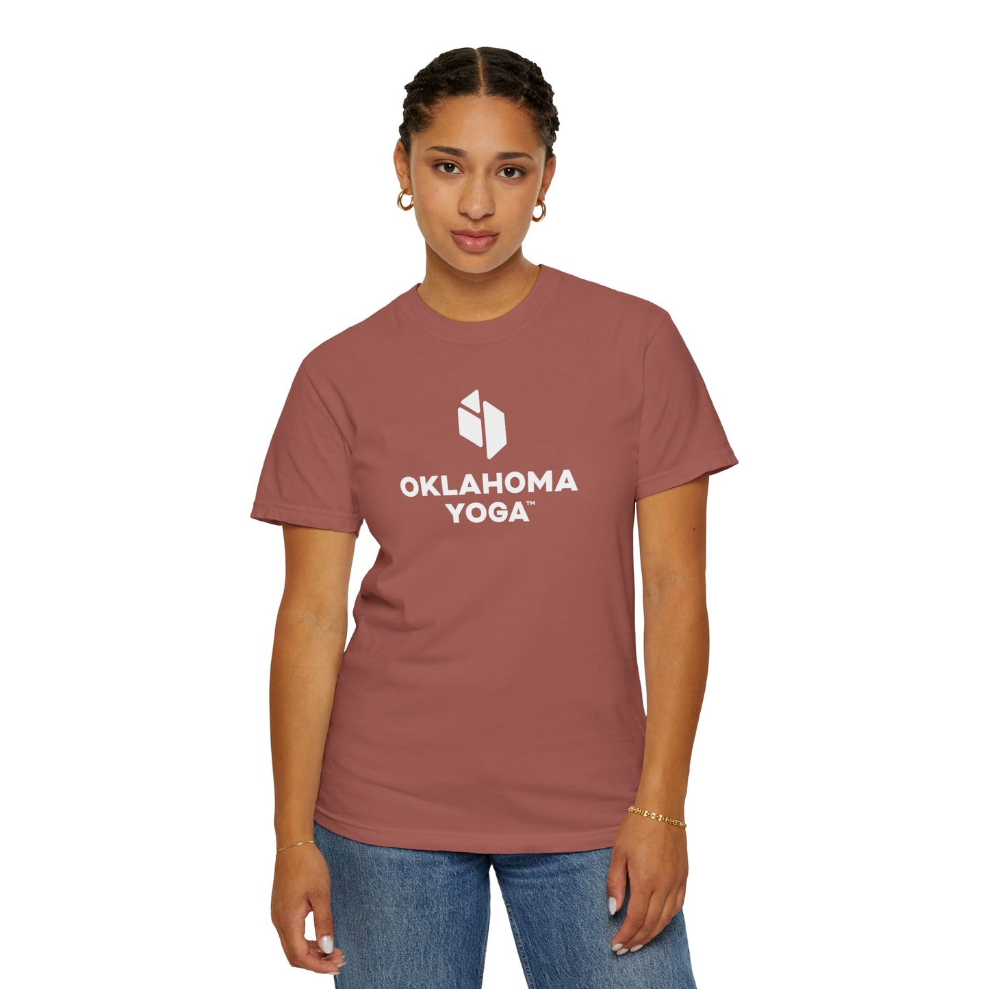 Oklahoma Yoga - Comfort Colors Unisex Tee with Backside Logo